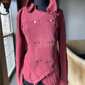 NWT FREE PEOPLE DOUBLE BREASTED RED MOTO KNIT JACKET, SIZE L